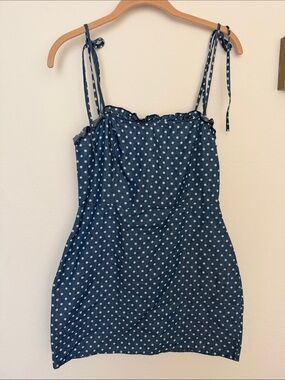 Polka Dot Tie-Strap Mini Dress - Blue